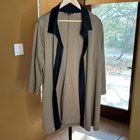 Slinky Brand Stretch Open Front Cardigan Tan Black Size 2X - Picture 1 of 5